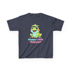 Kids Frog T-Shirt — 'Happy Little Hopper!' Cartoon Crown Frog Graphic Tee