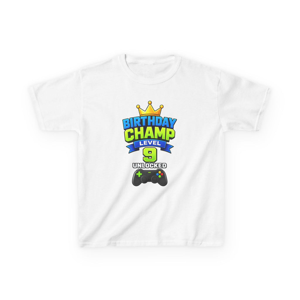 Kids Birthday T-Shirt — 'Birthday Champ' Level 9 Unlocked Gamer Graphic Tee