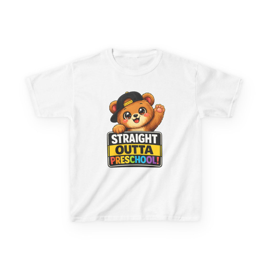 Kids Preschool T-Shirt — 'Straight Outta Preschool' Teddy Graduation Graphic Tee