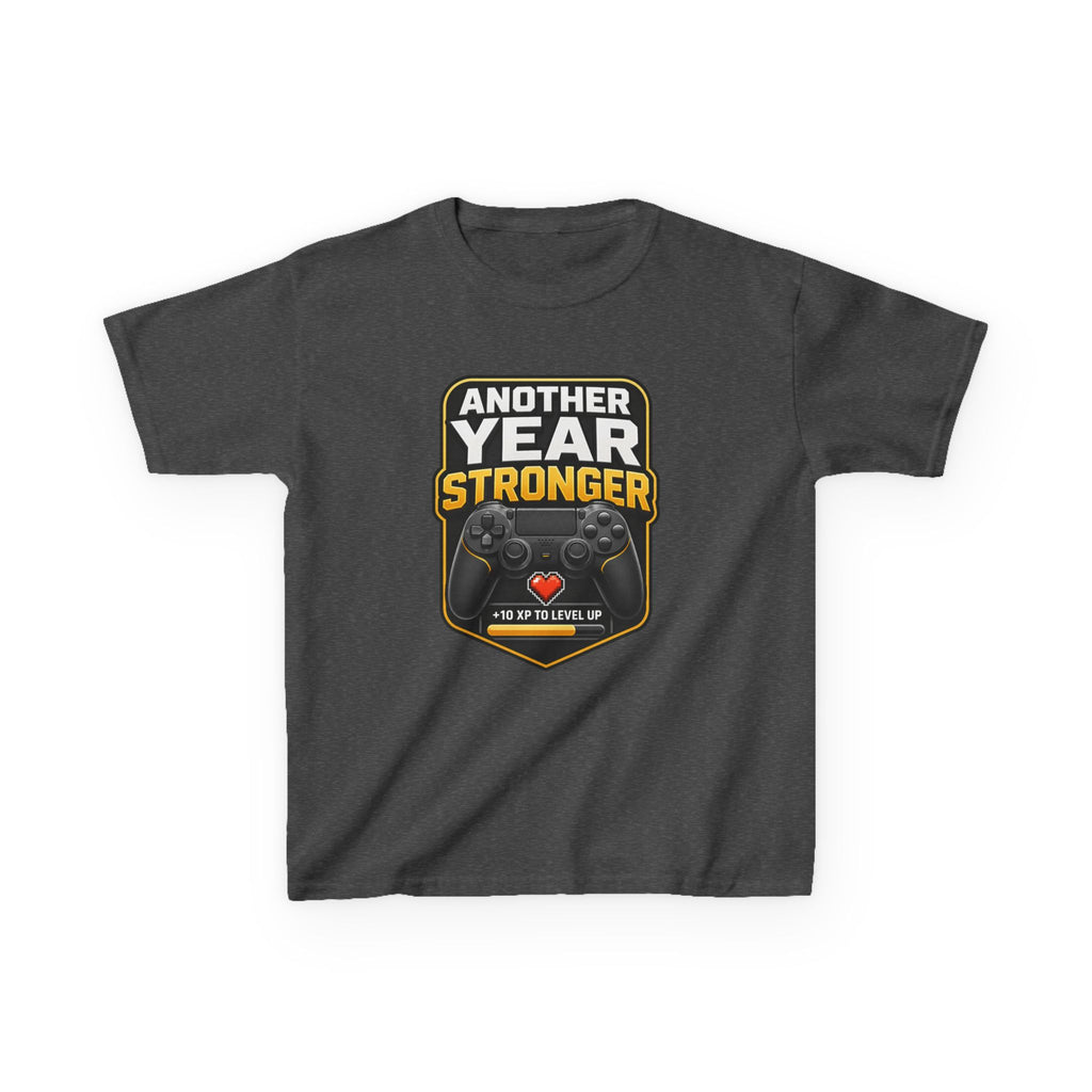 Kids Birthday T-Shirt — 'Another Year Stronger' +10 XP Level Up Graphic Tee