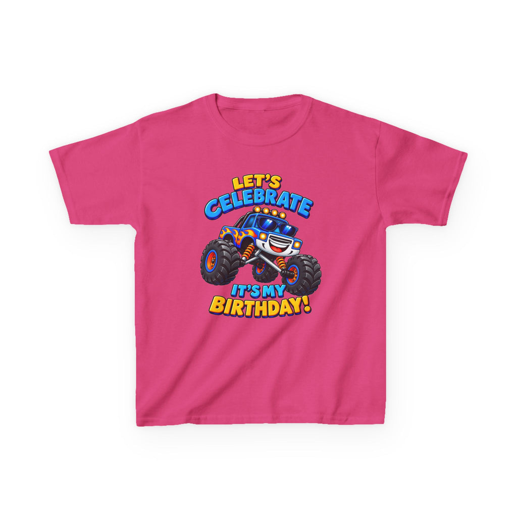 Kids Birthday T‑Shirt — 'Let's Celebrate It's My Birthday!' Monster Truck Tee