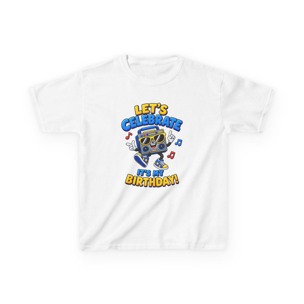 Kids Birthday T-Shirt — 'Let's Celebrate, It's My Birthday!' Fun Party  Boombox Graphic Tee