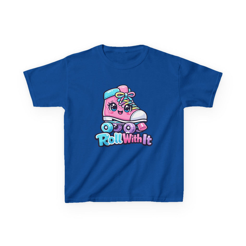 Kids Roller Skate T-Shirt — 'Roll With It' Cute Pink Roller Skate Graphic Tee