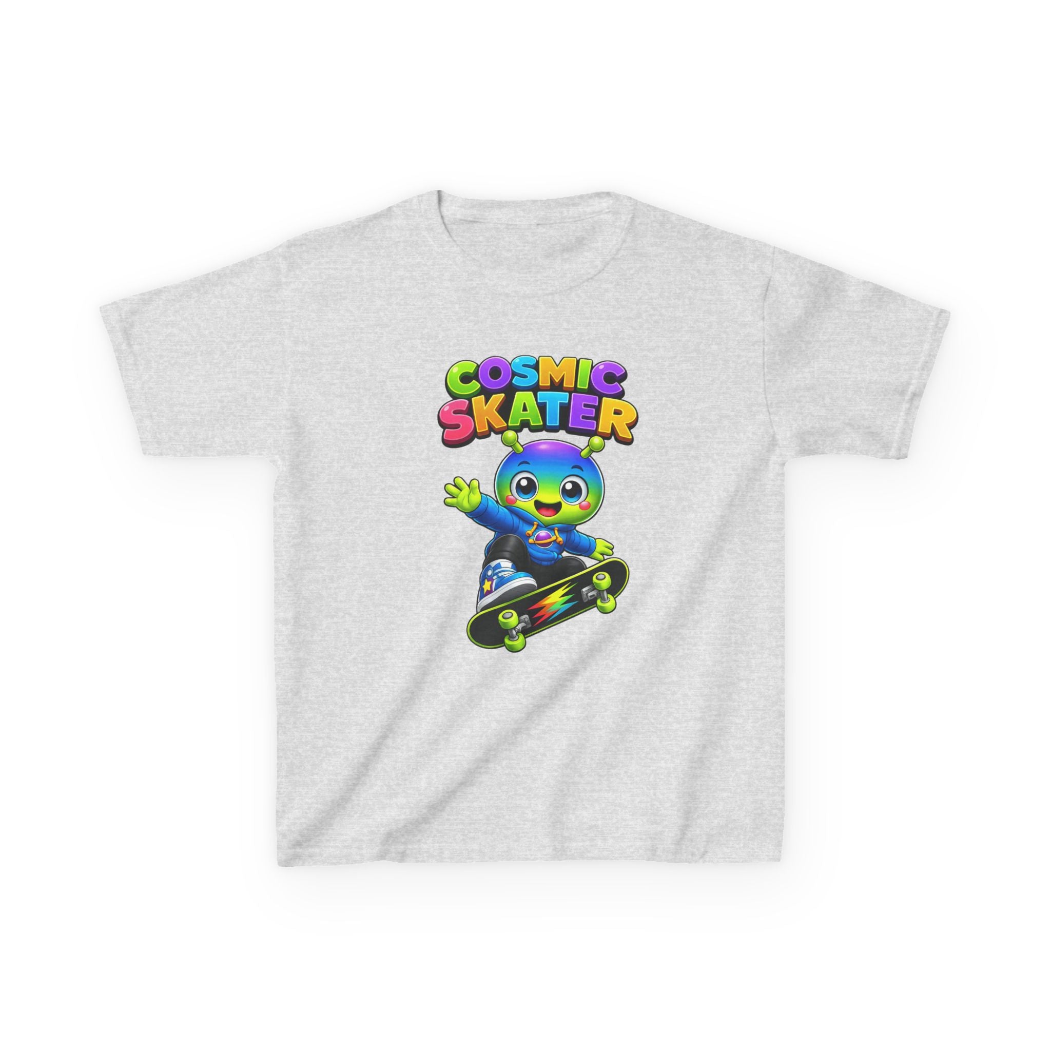 Kids Cosmic Skater T-Shirt — 'Cosmic Skater' Colorful Alien Skateboard Graphic Tee