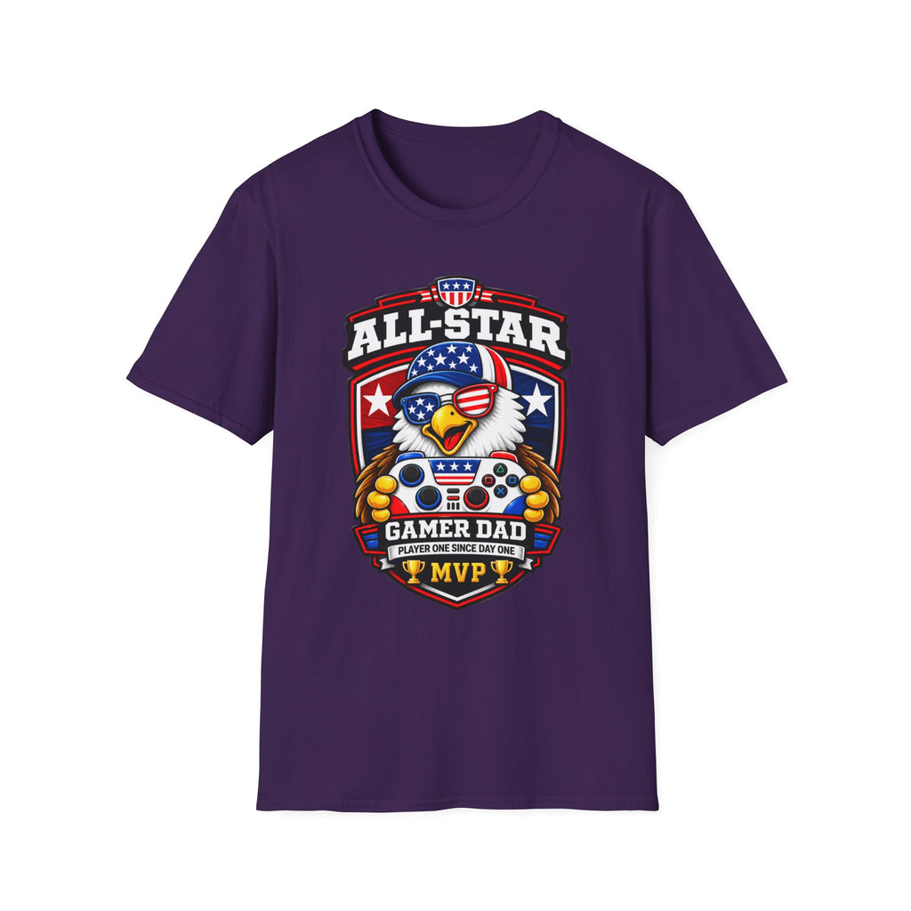 All-Star Gamer Dad T-Shirt — Patriotic Eagle Gaming Graphic Tee