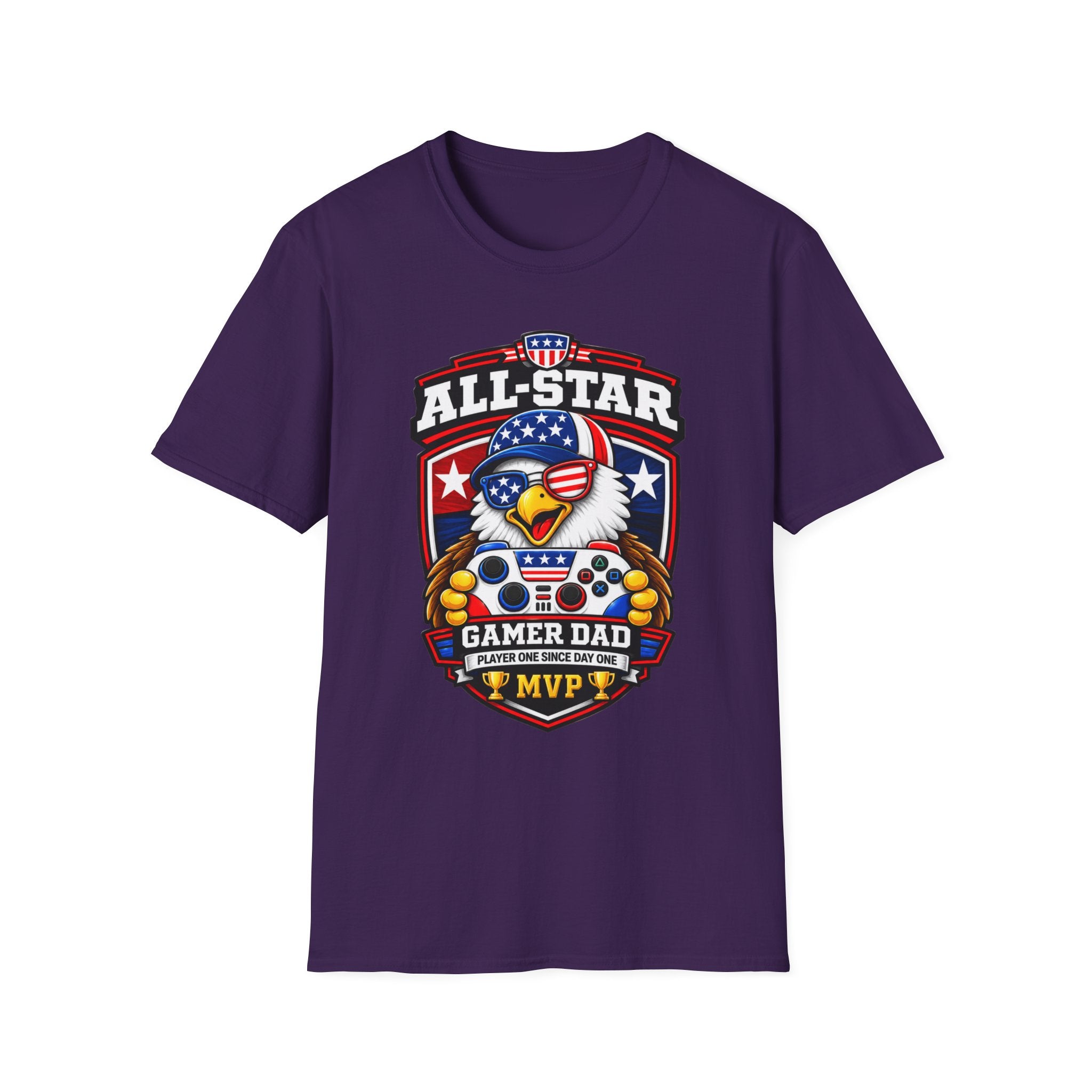 All-Star Gamer Dad T-Shirt — Patriotic Eagle Gaming Graphic Tee