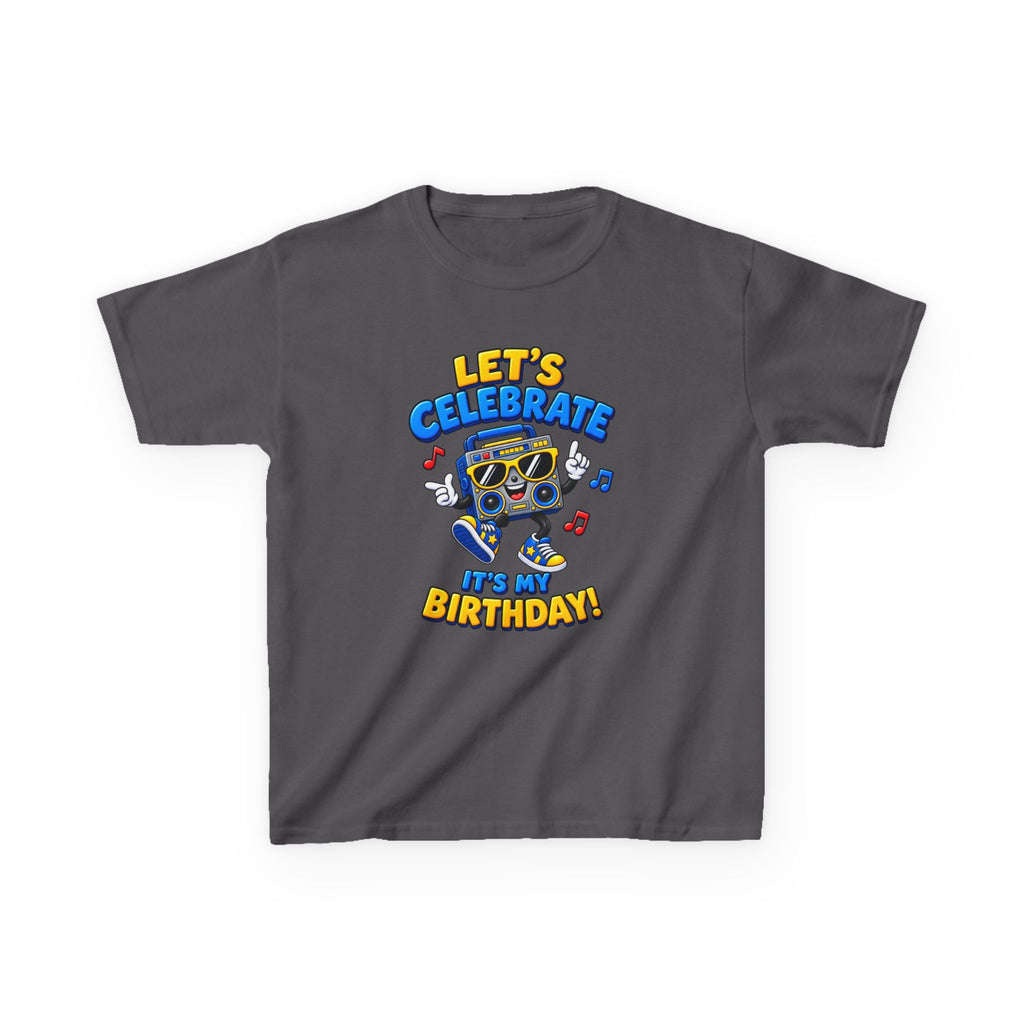 Kids Birthday T-Shirt — 'Let's Celebrate, It's My Birthday!' Fun Party  Boombox Graphic Tee
