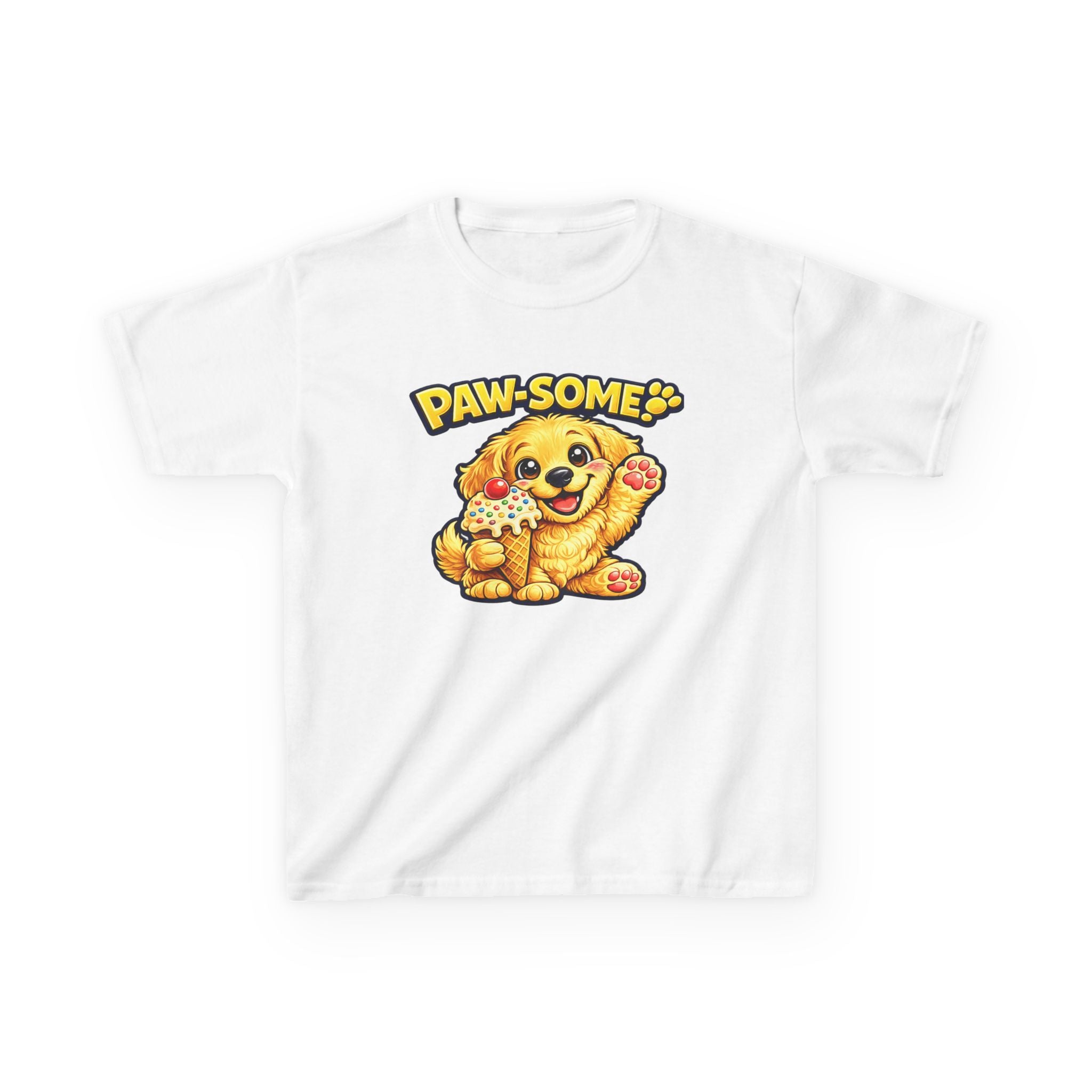 Kids Dog T-Shirt — 'Paw-some!' Golden Puppy Graphic Tee