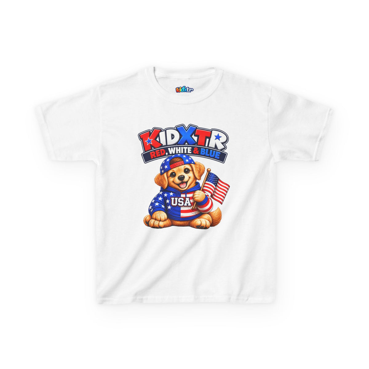 Kidxtr™ Kids Patriotic T-Shirt — 'Red, White & Blue' USA Dog Graphic Tee
