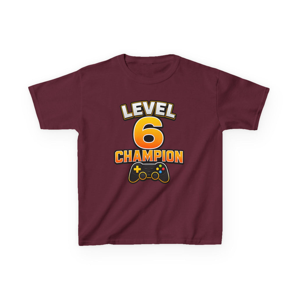 Kids Birthday Gaming T-Shirt — 'Level 6 Champion' Game Controller Graphic Tee