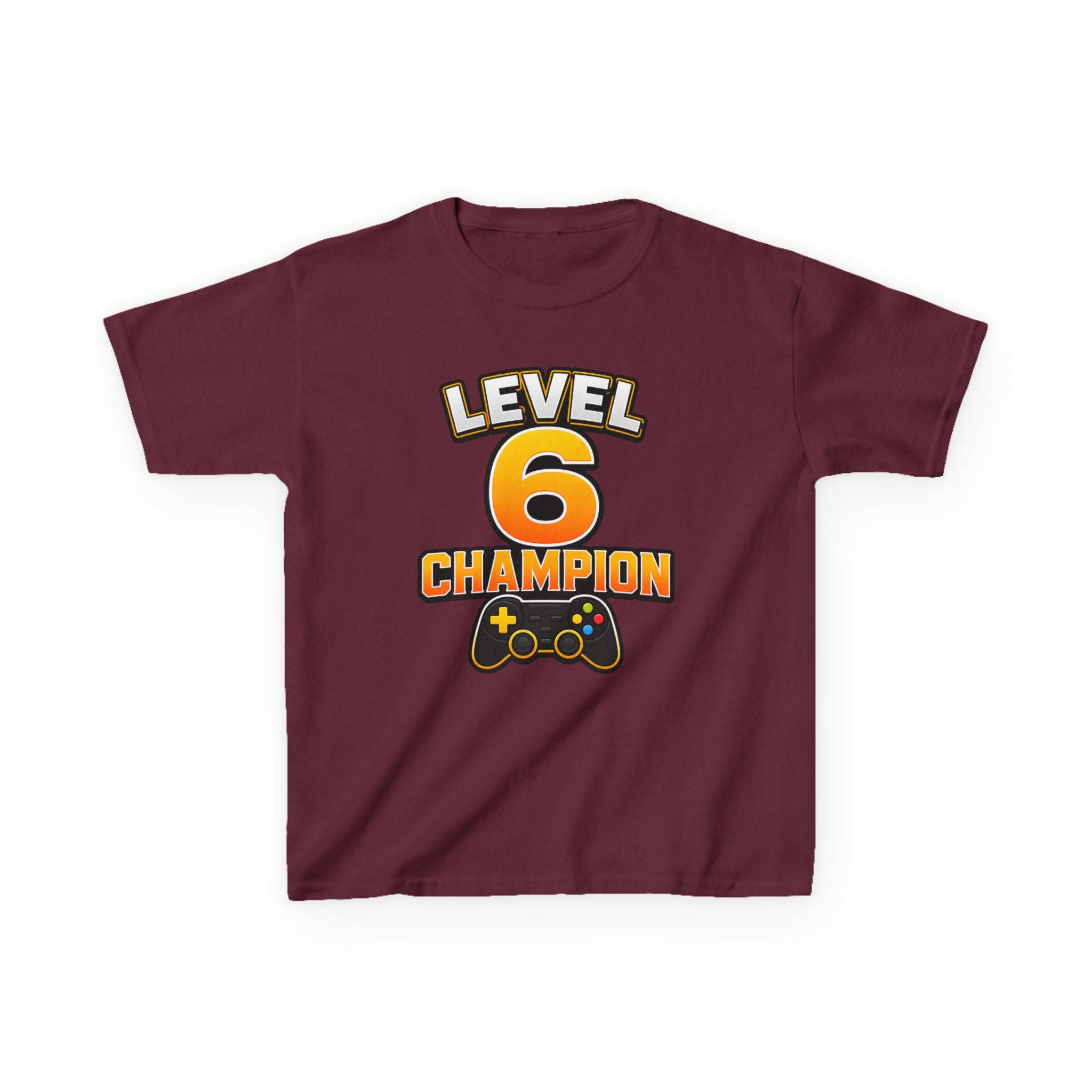 Kids Birthday Gaming T-Shirt — 'Level 6 Champion' Game Controller Graphic Tee