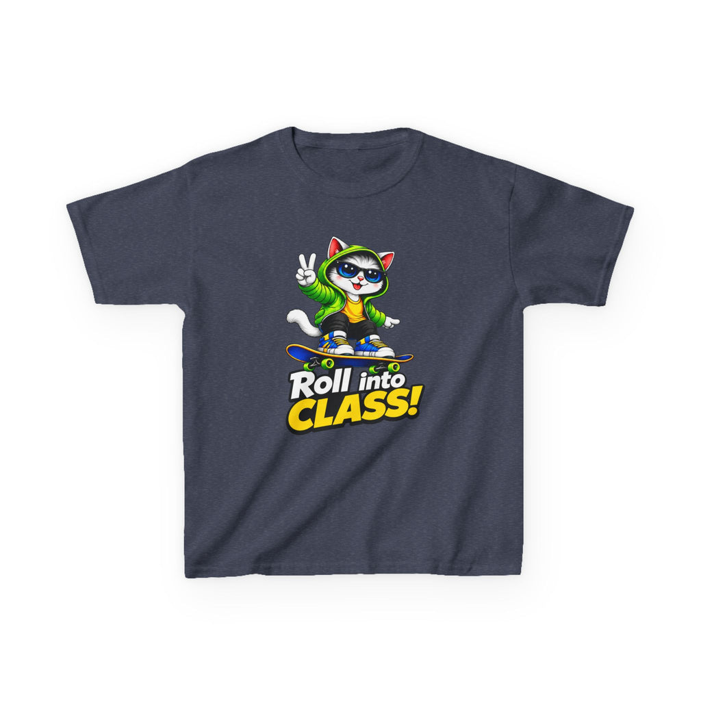 Kids Skateboarding Cat T-Shirt — 'Roll into Class!' Back-to-School Graphic Tee