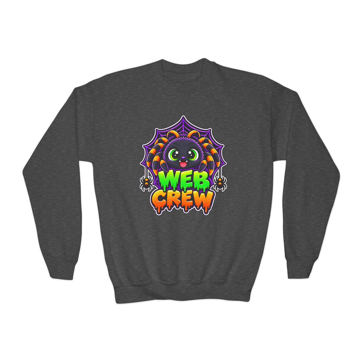 Kidxtr™ Kids Spider Sweatshirt — 'Web Crew' Cute Halloween Spider Graphic Crewneck