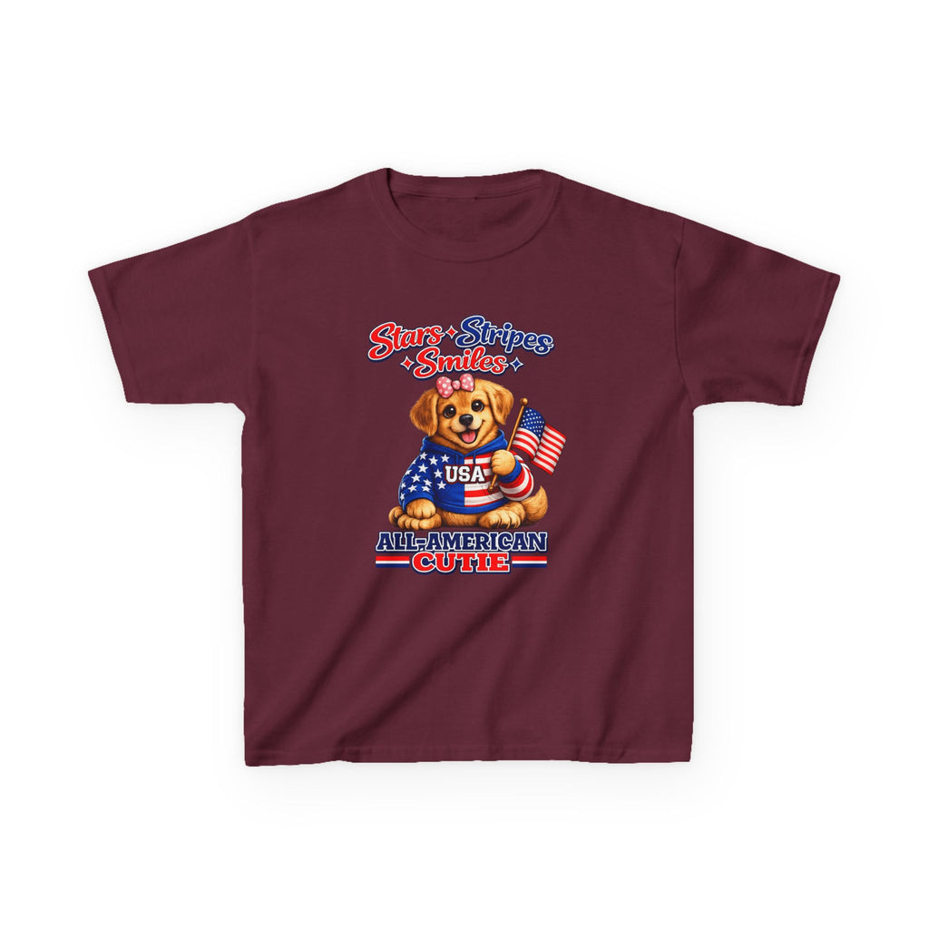 Kids Patriotic T-Shirt — 'Stars, Stripes & Smiles' All-American Dog Graphic Tee