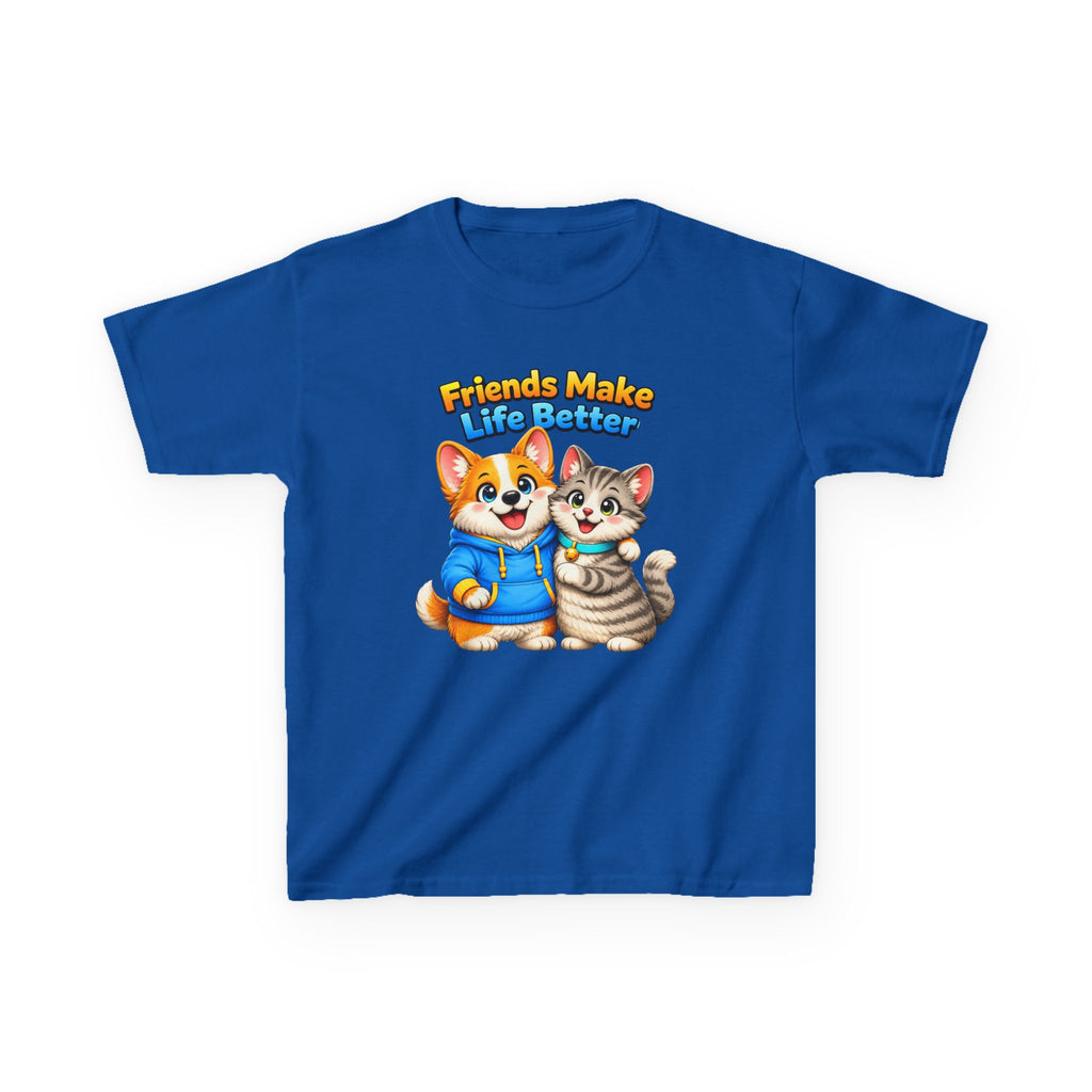 Kids Friendship T-Shirt — 'Friends Make Life Better' Cute Cat & Dog Graphic Tee