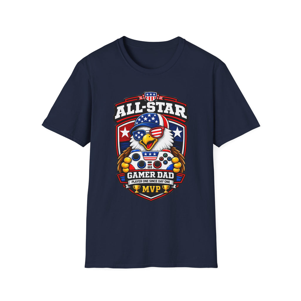 All-Star Gamer Dad T-Shirt — Patriotic Eagle Gaming Graphic Tee