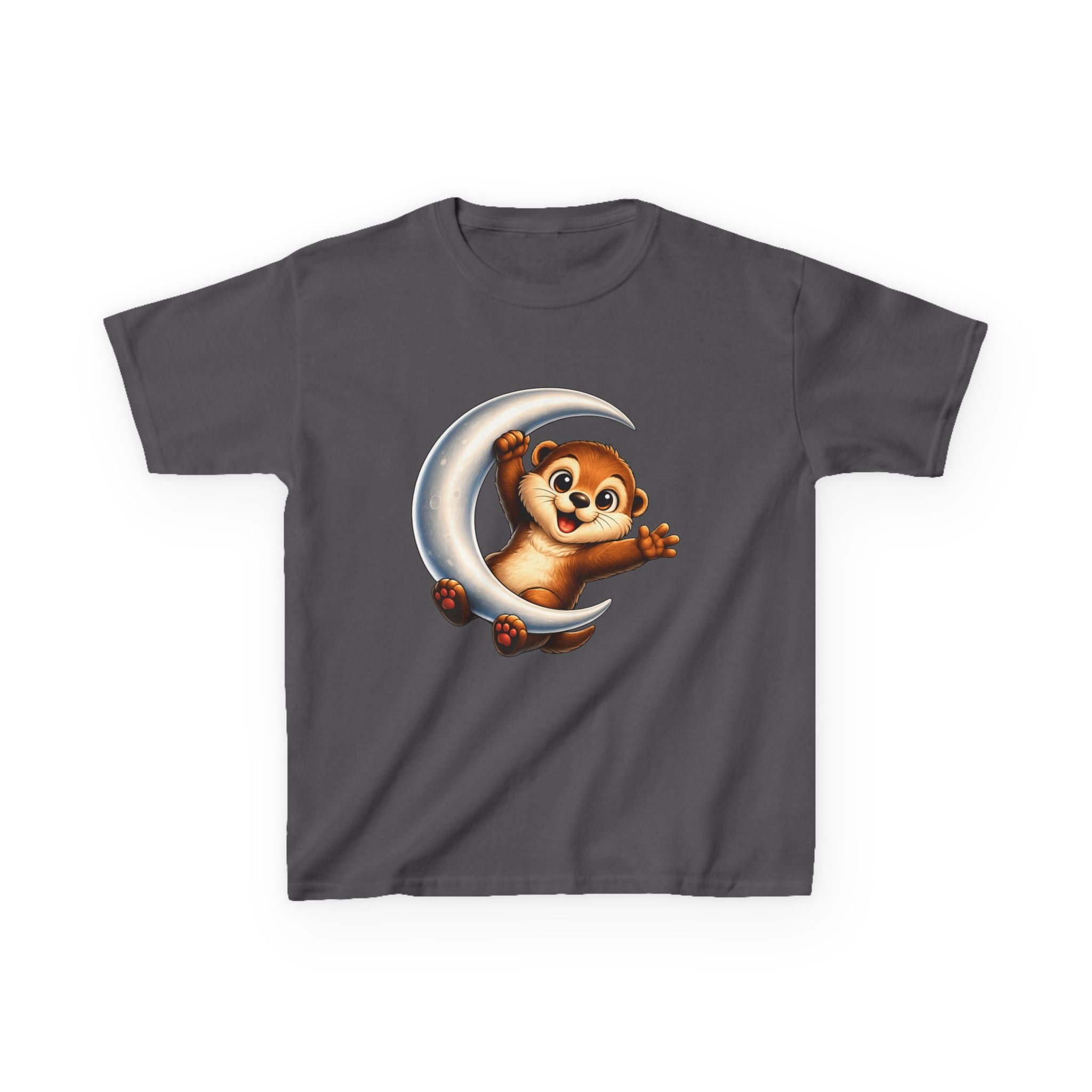Kids Animal T-Shirt — 'Moon Snuggler' Cute Otter on Moon Graphic Tee