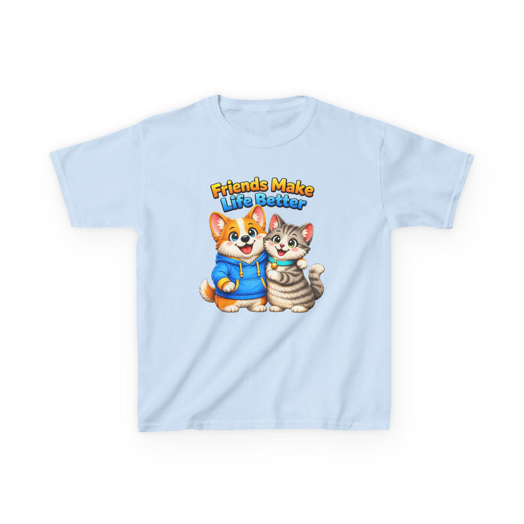 Kids Friendship T-Shirt — 'Friends Make Life Better' Cute Cat & Dog Graphic Tee