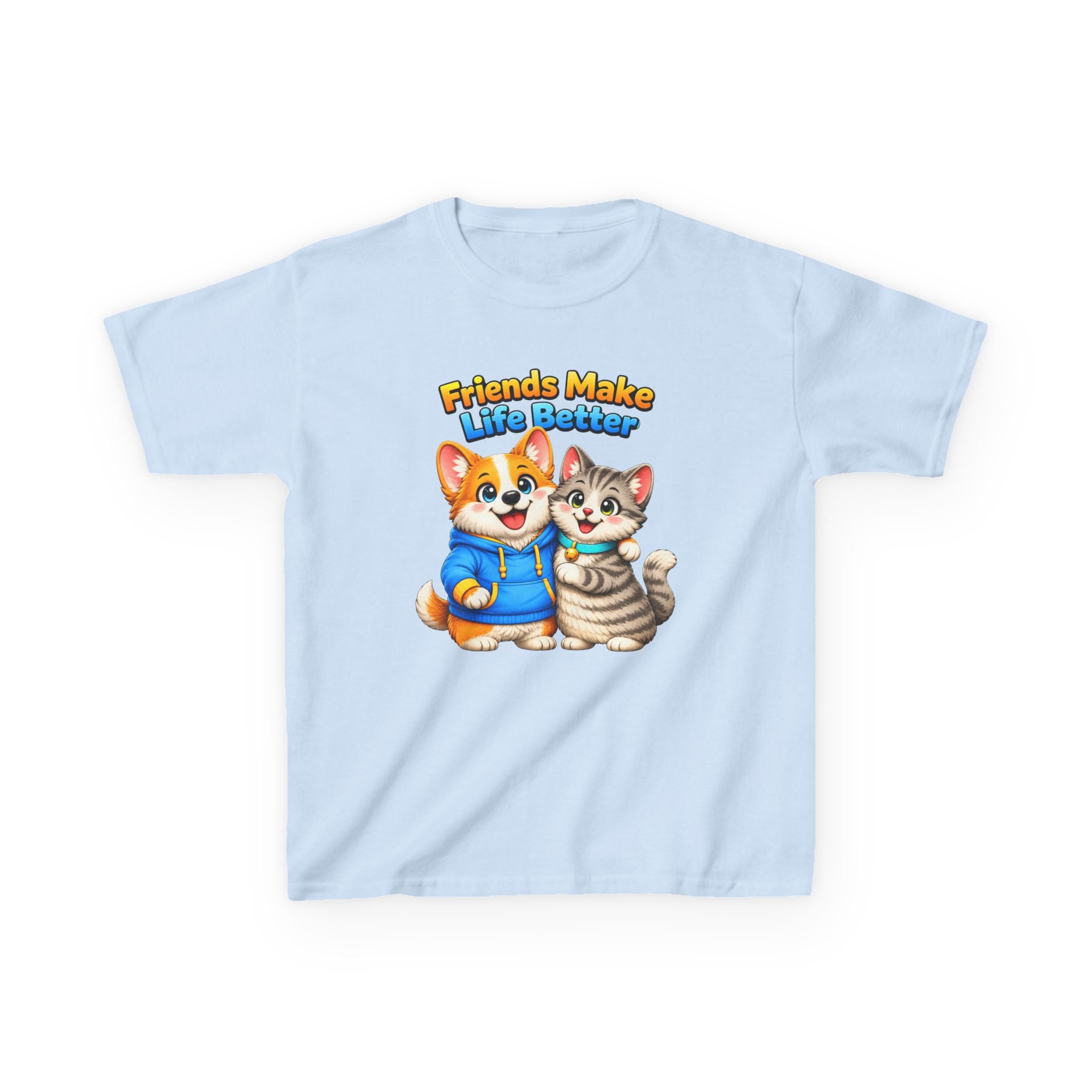 Kids Friendship T-Shirt — 'Friends Make Life Better' Cute Cat & Dog Graphic Tee