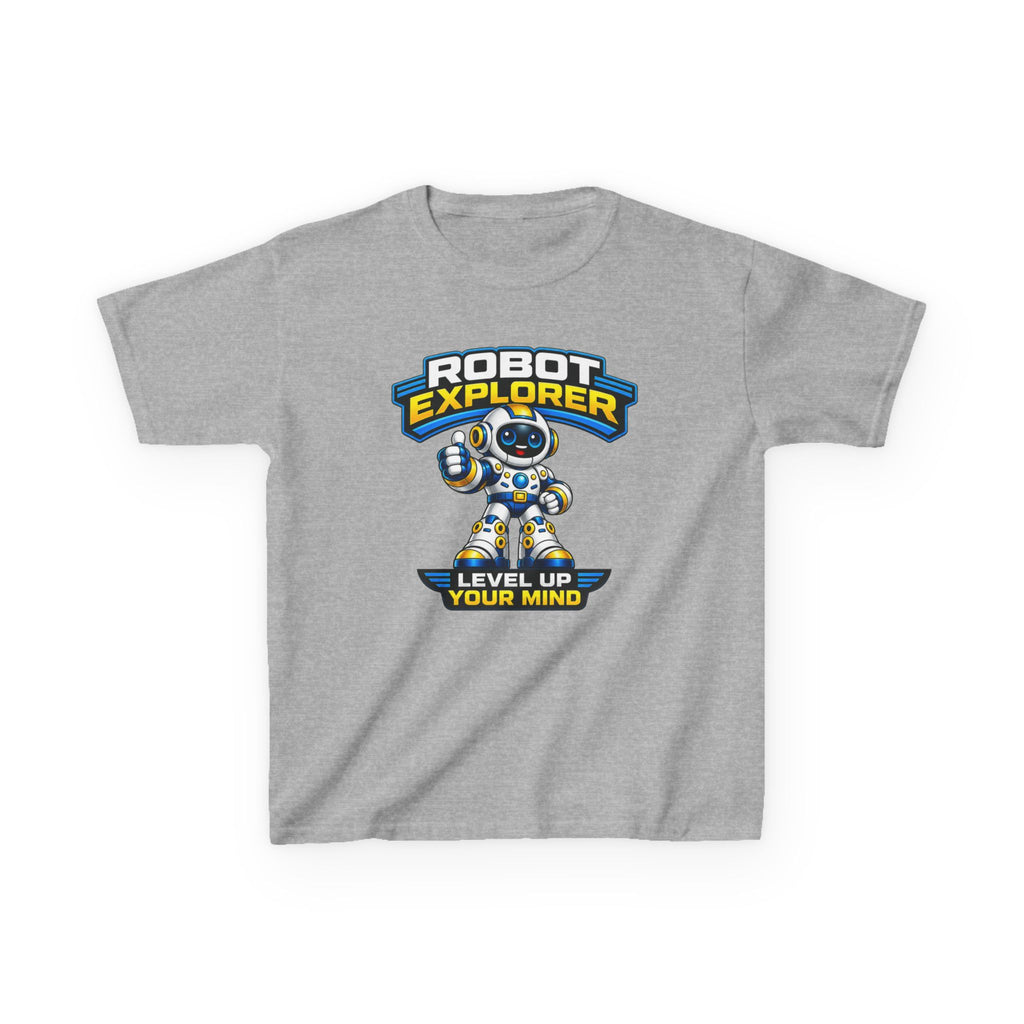 Kids T‑Shirt — "Robot Explorer: Level Up Your Mind" Cute STEM Robot Tee