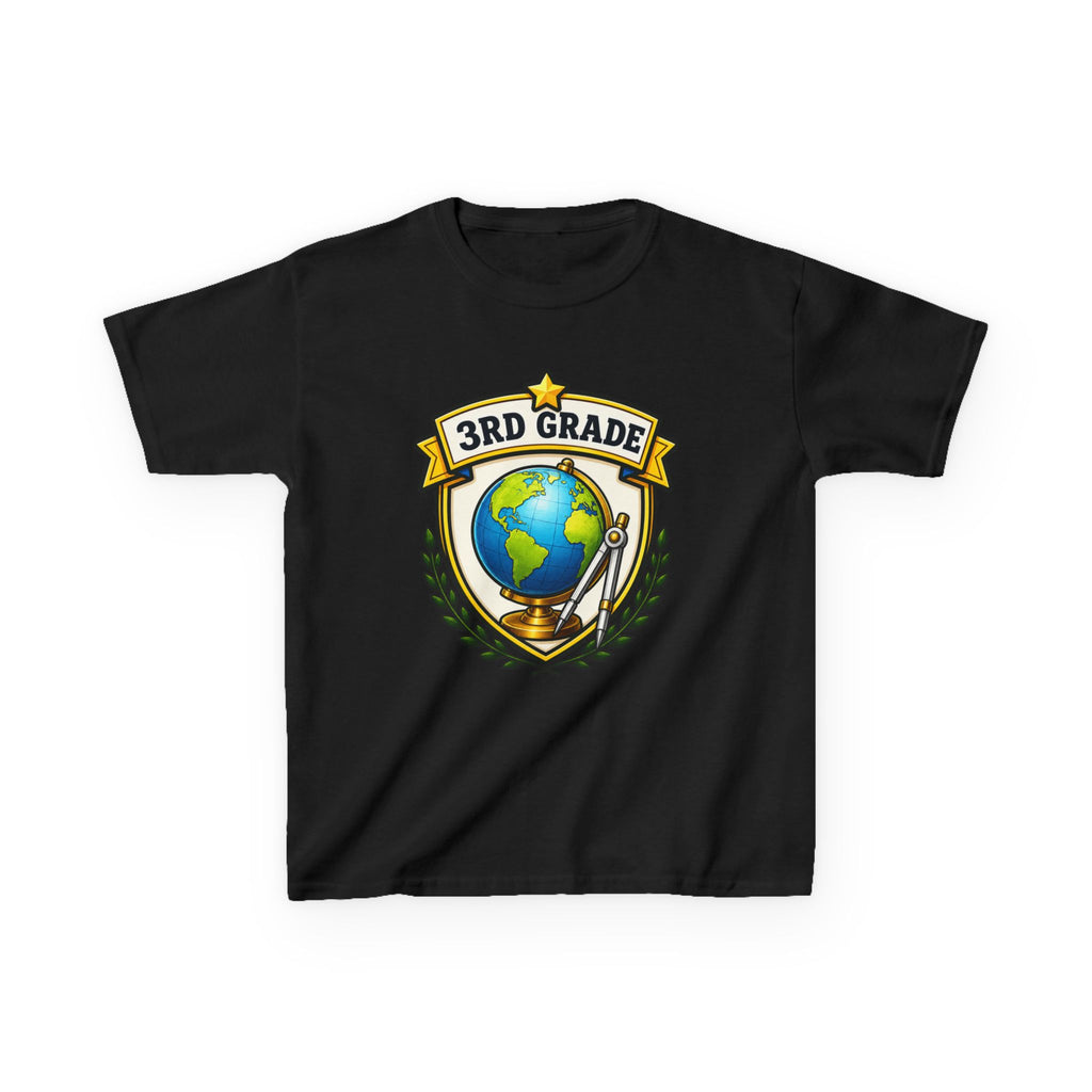 Kids 3rd Grade T-Shirt — 'Globe Badge' Back-to-School Graphic Tee