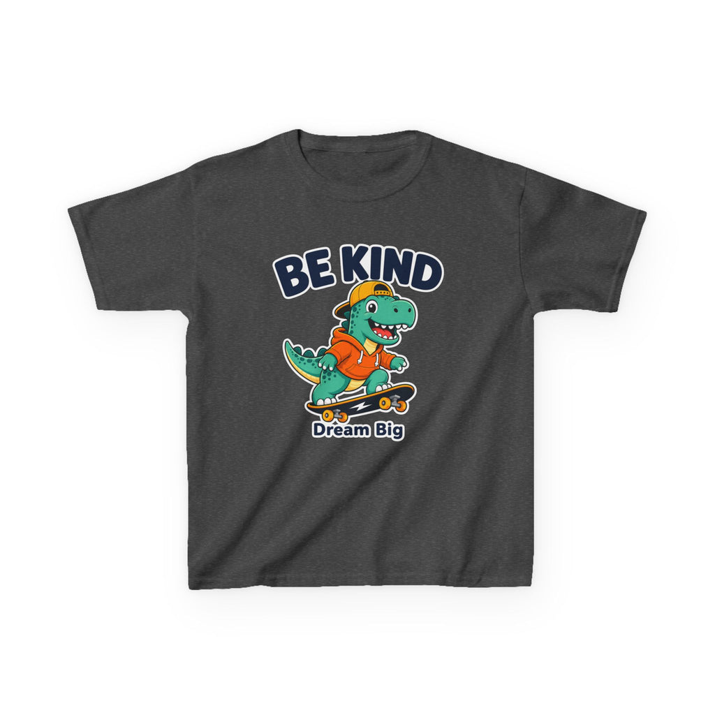 Kids Kindness T-Shirt — 'Be Kind' Skateboarding Dinosaur Graphic Tee