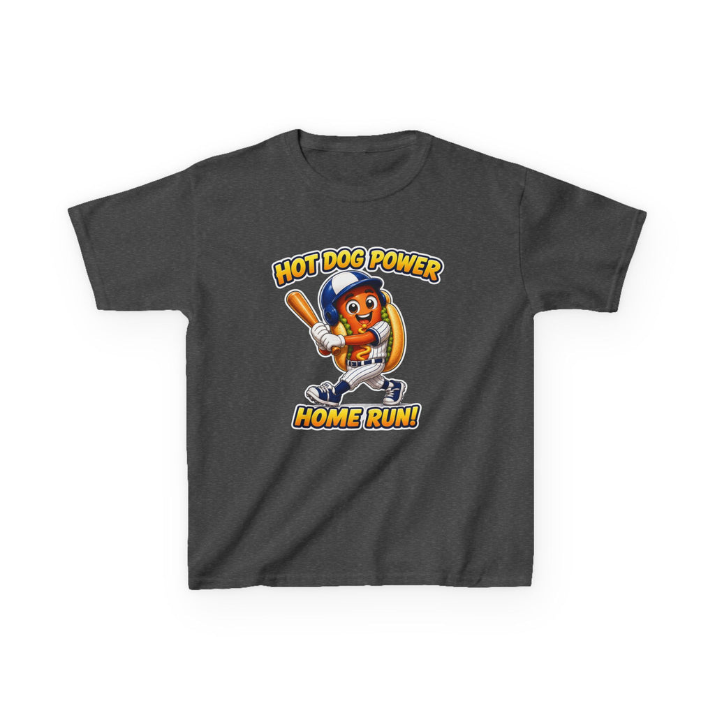 Kids Baseball T-Shirt — 'Hot Dog Power' Home Run Graphic Tee