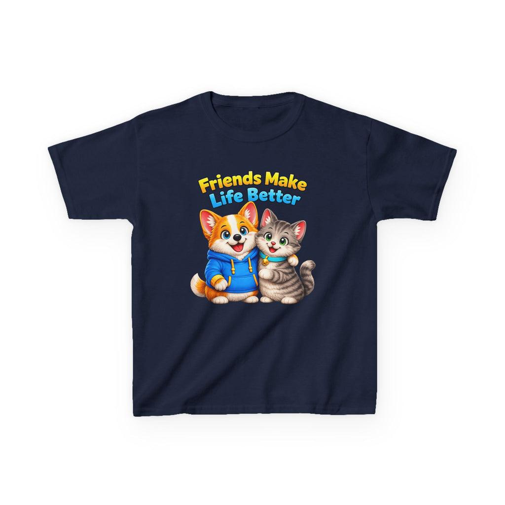 Kids Puppy & Kitten T-Shirt — 'Friends Make Life Better' Cute Friendship Graphic Tee