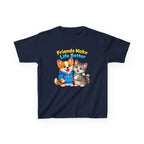 Kids Puppy & Kitten T-Shirt — 'Friends Make Life Better' Cute Friendship Graphic Tee