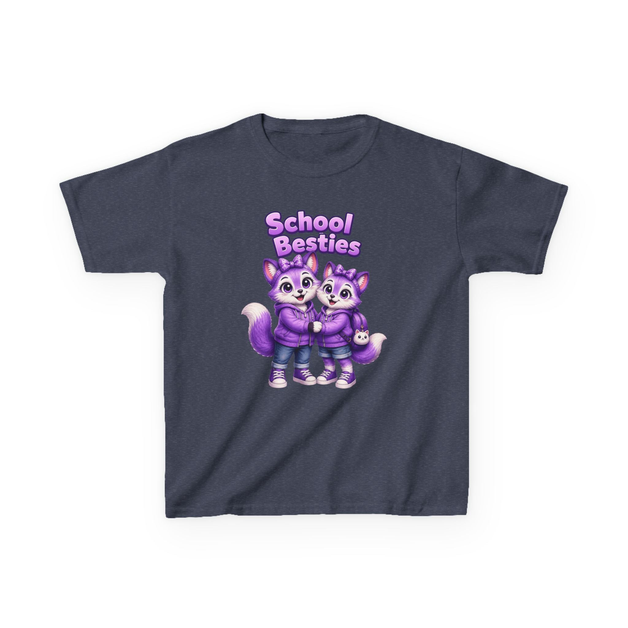 Kids Fox T-Shirt — 'School Besties' Purple Foxes Graphic Tee