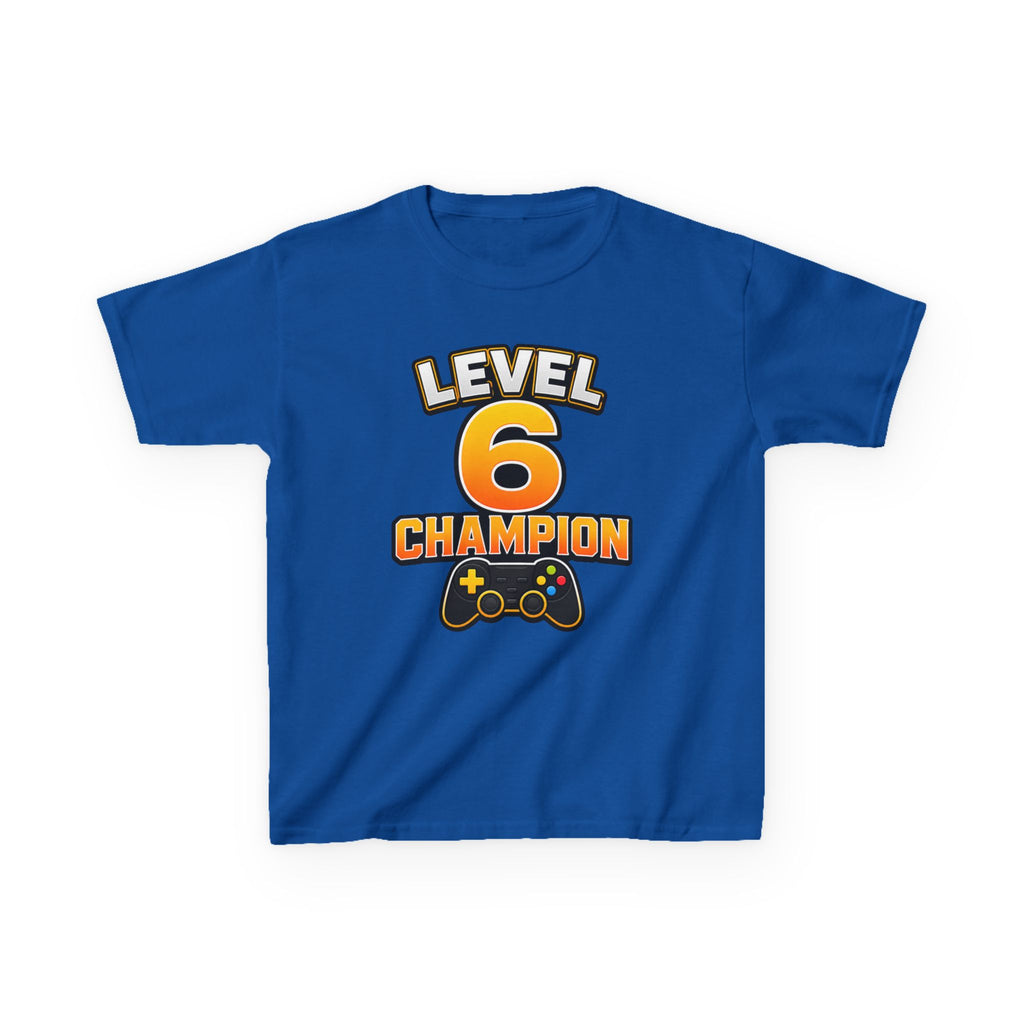Kids Birthday Gaming T-Shirt — 'Level 6 Champion' Game Controller Graphic Tee