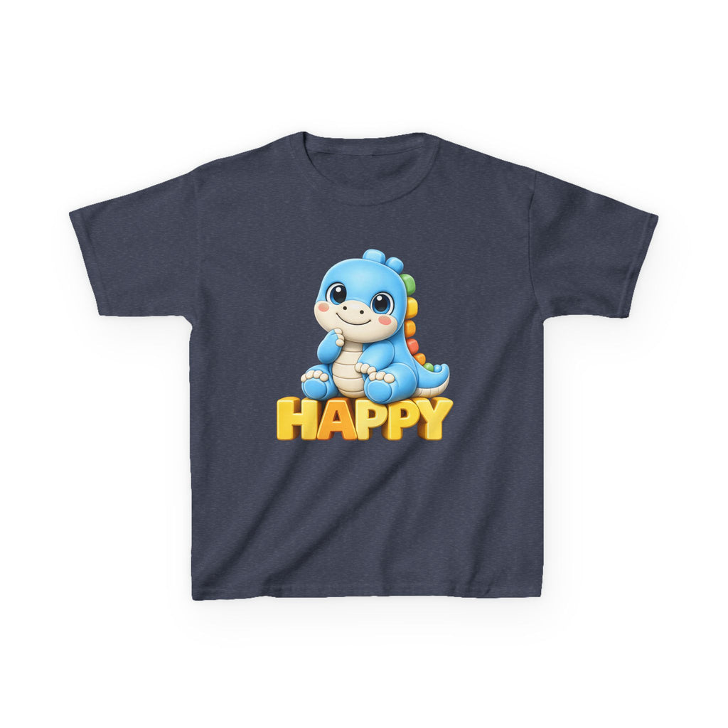 Kids Dinosaur T-Shirt — 'HAPPY' Cute Blue Dino Graphic Tee