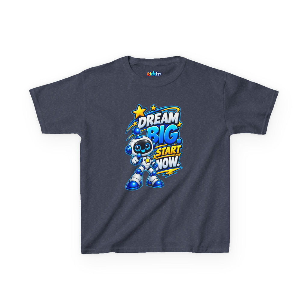 Kidxtr™ Kids Robot T-Shirt — 'Dream Big, Start Now' Motivational Robot Graphic Tee