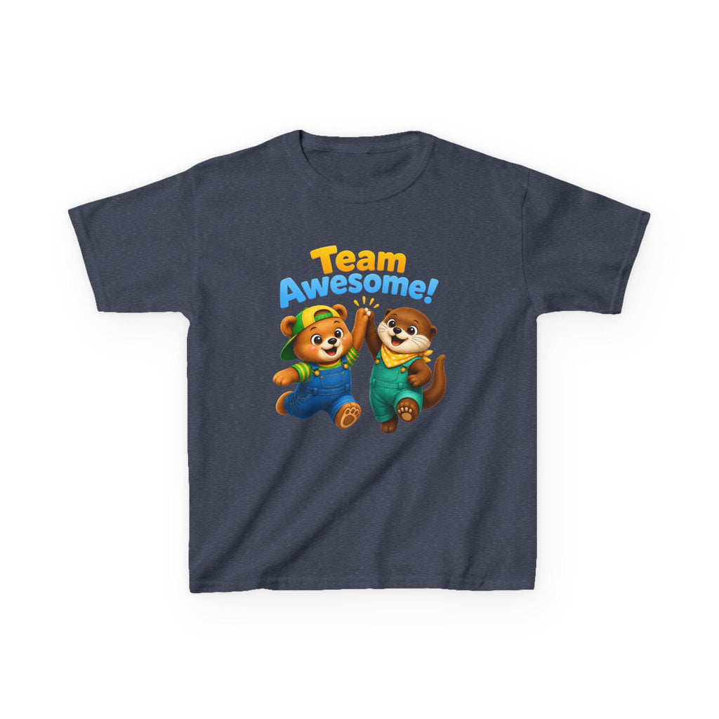 Kids Teamwork T-Shirt — 'Team Awesome!' High-Five Bear & Otter Graphic Tee