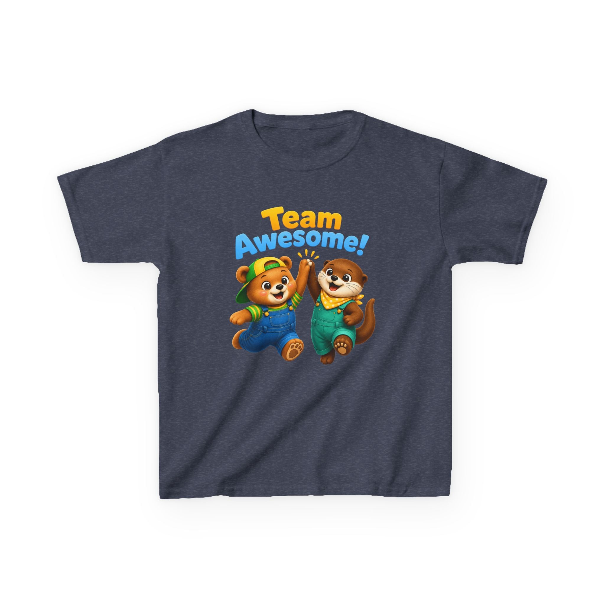 Kids Teamwork T-Shirt — 'Team Awesome!' High-Five Bear & Otter Graphic Tee