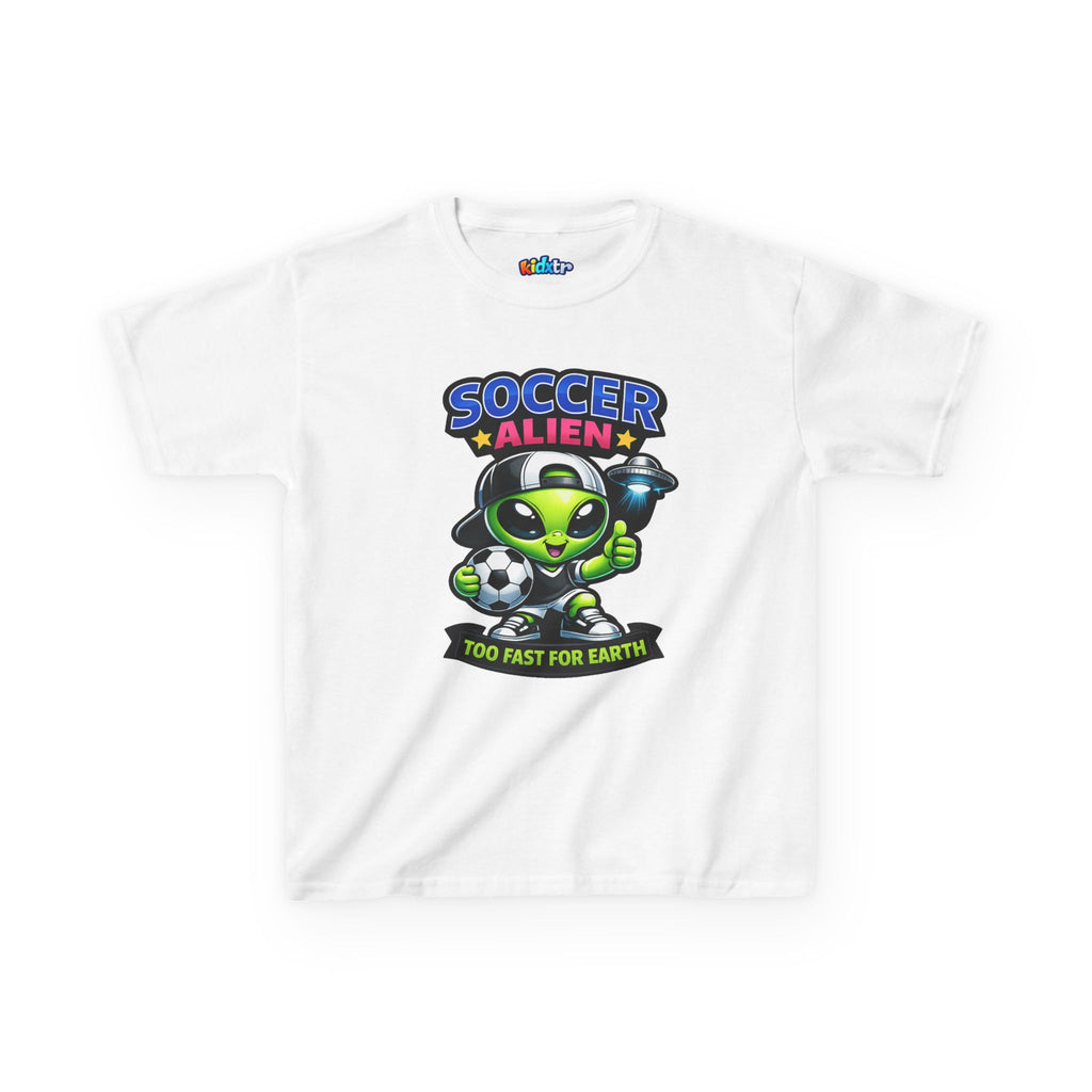Kidxtr™ Kids Soccer T-Shirt — 'Too Fast for Earth' Soccer Alien Graphic Tee