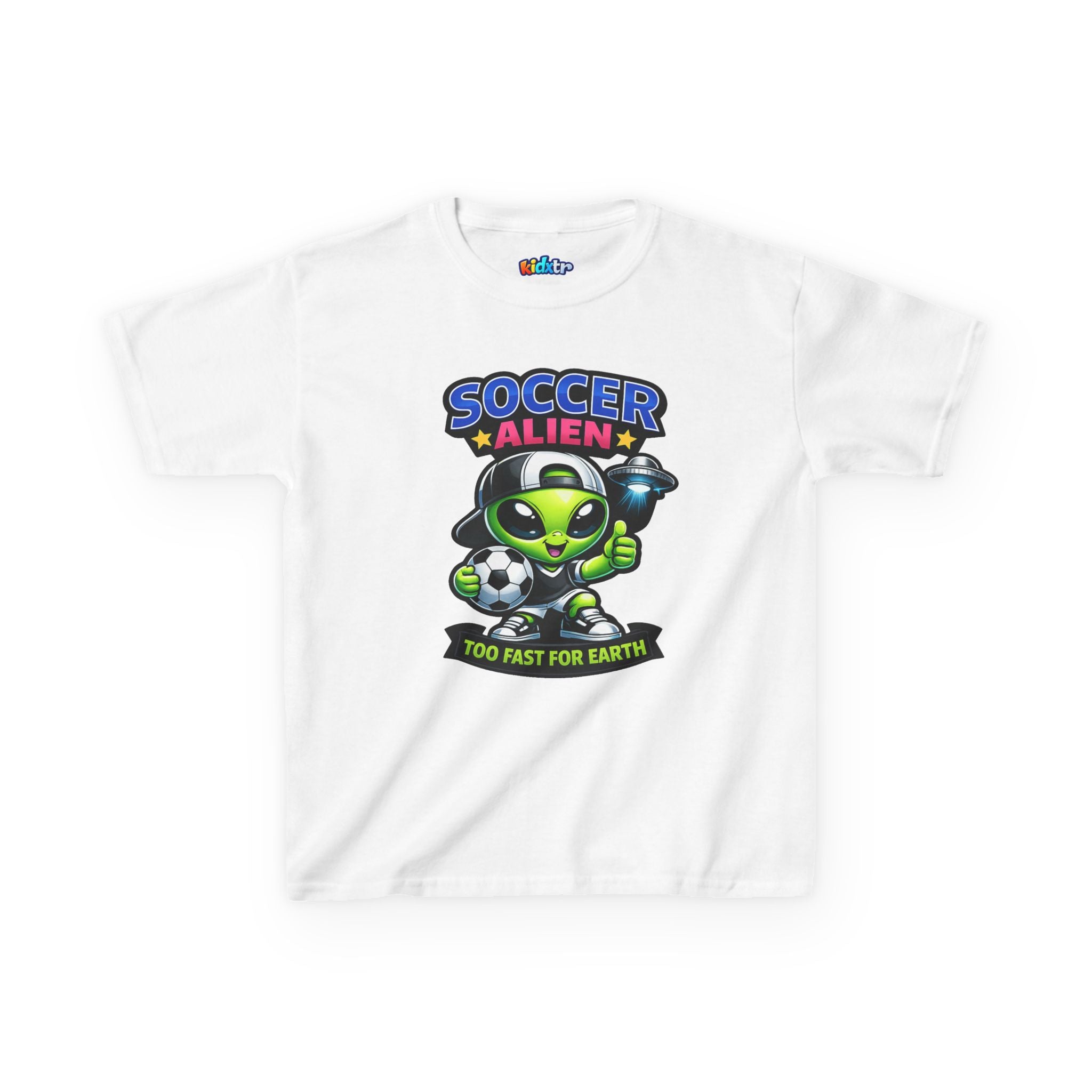 Kidxtr™ Kids Soccer T-Shirt — 'Too Fast for Earth' Soccer Alien Graphic Tee