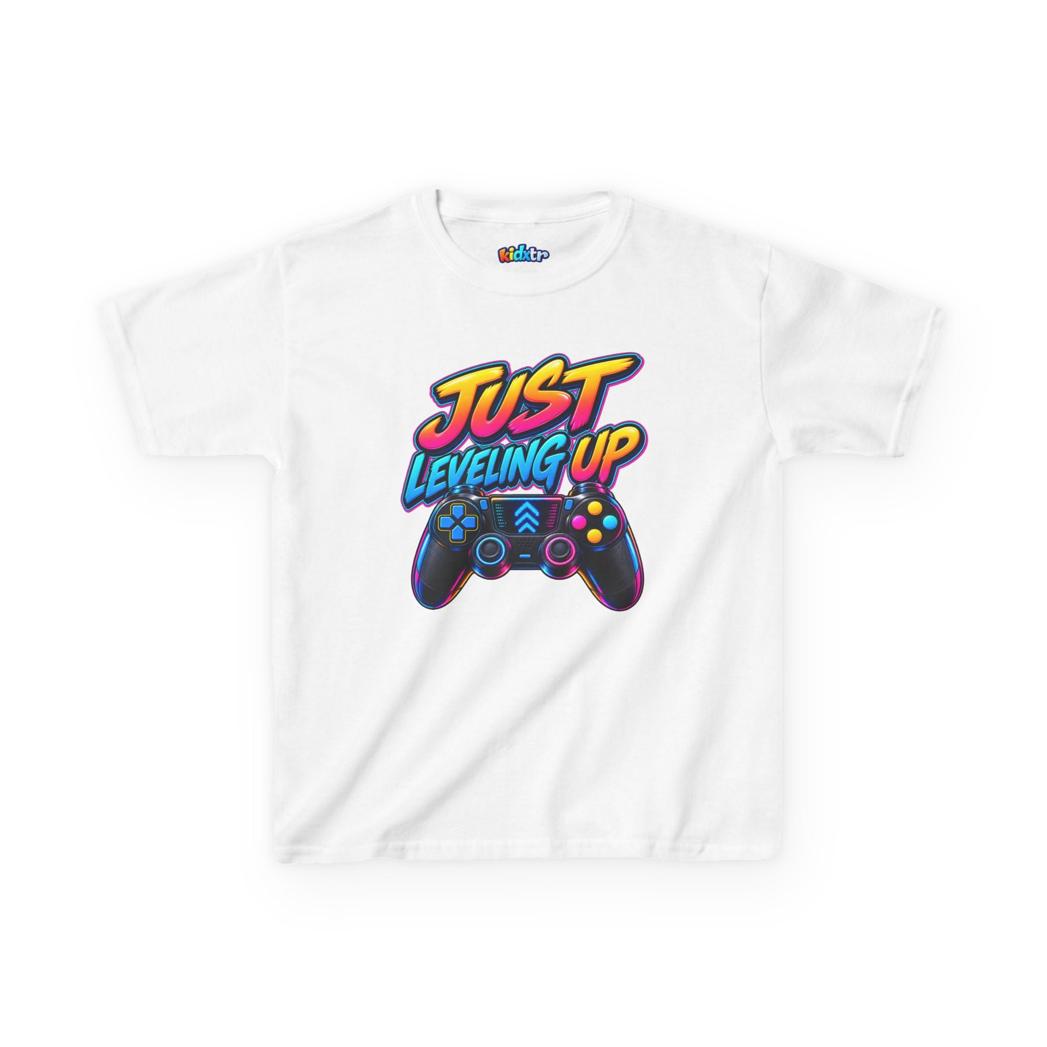 Kidxtr™ Kids Gaming T-Shirt — 'Just Leveling Up' Controller Graphic Tee