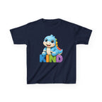 Kids Animal T-Shirt — 'KIND' Cute Blue Dinosaur Kindness Graphic Tee