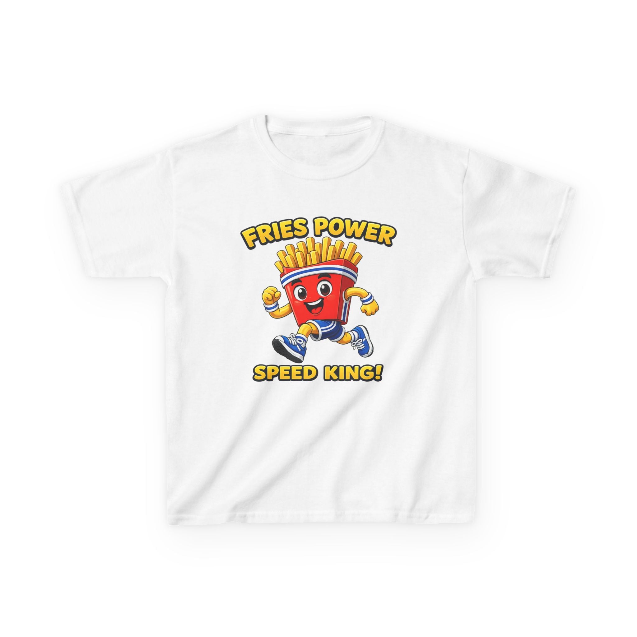 Kids French Fry T-Shirt — 'Fries Power Speed King' Funny Cartoon Graphic Tee