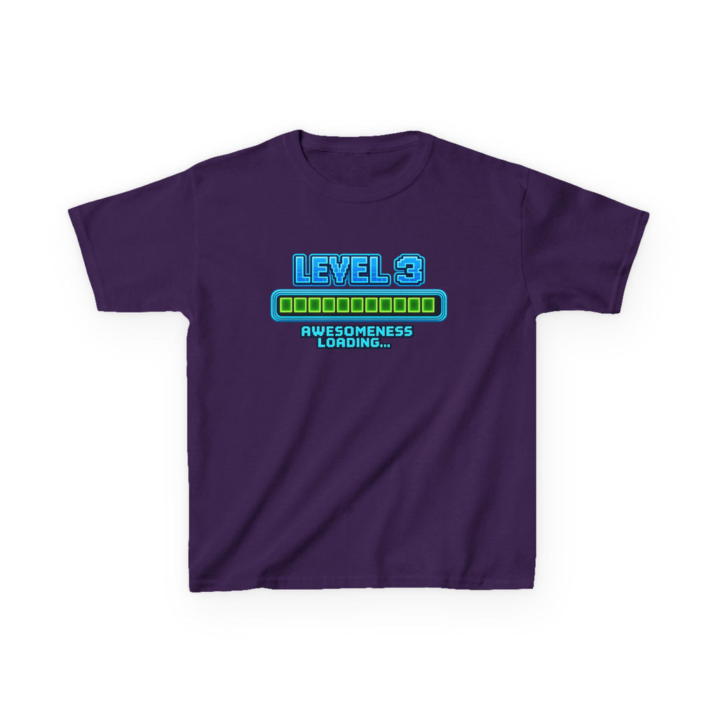 Kids Gaming T-Shirt — 'Level 3 Awesomeness Loading' Birthday Graphic Tee