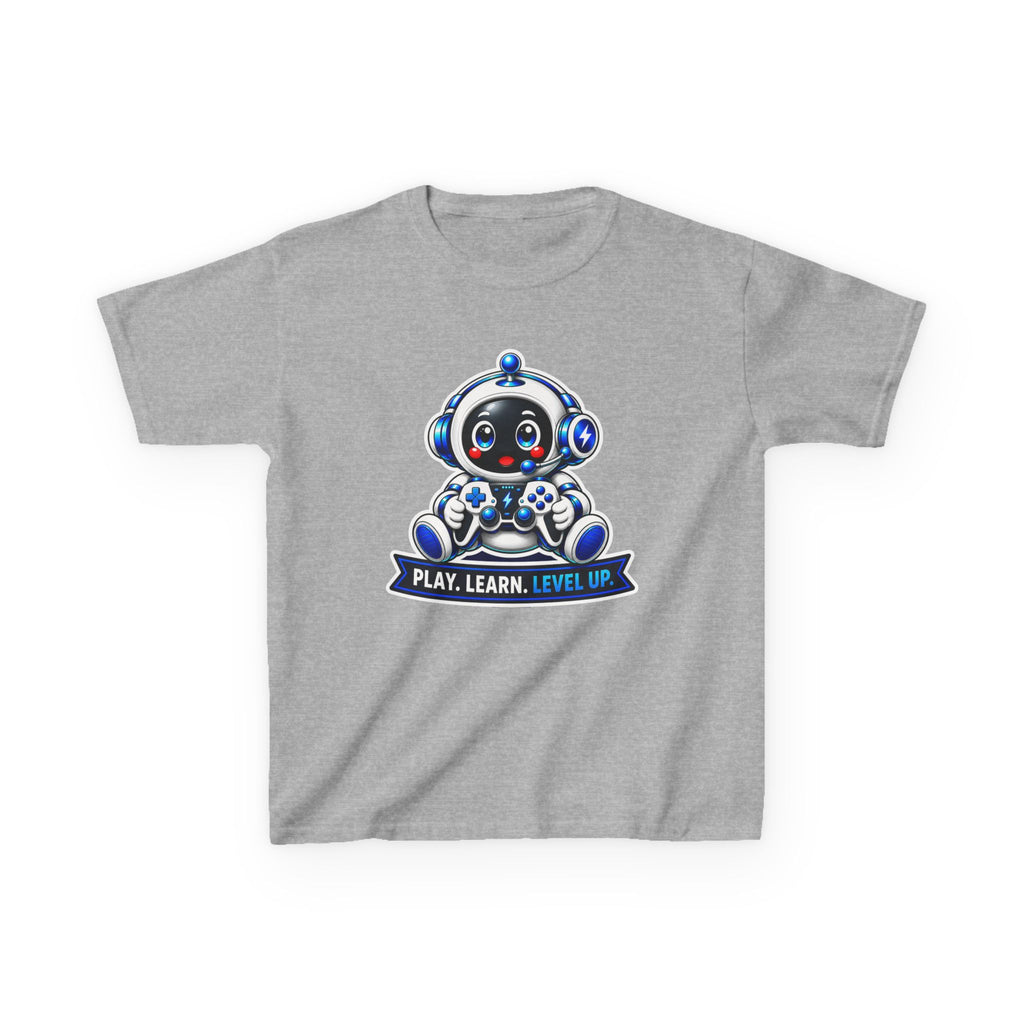 Kids Robot T-Shirt — 'Play. Learn. Level Up.' Cute Gamer Robot Graphic Tee