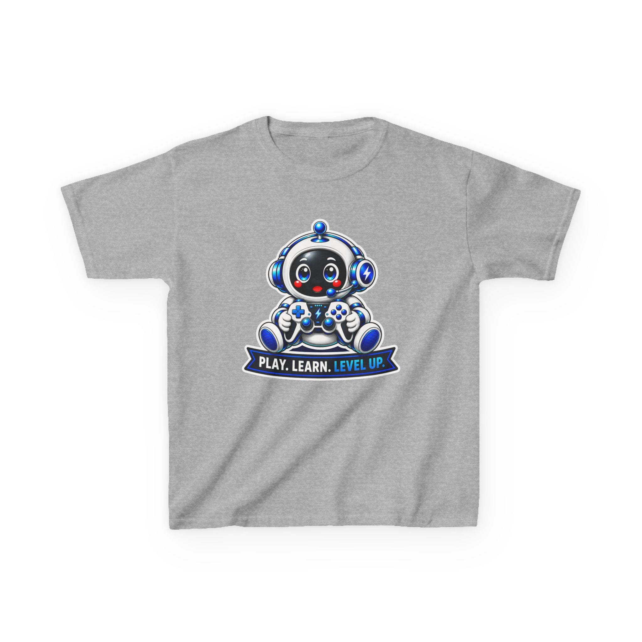Kids Robot T-Shirt — 'Play. Learn. Level Up.' Cute Gamer Robot Graphic Tee