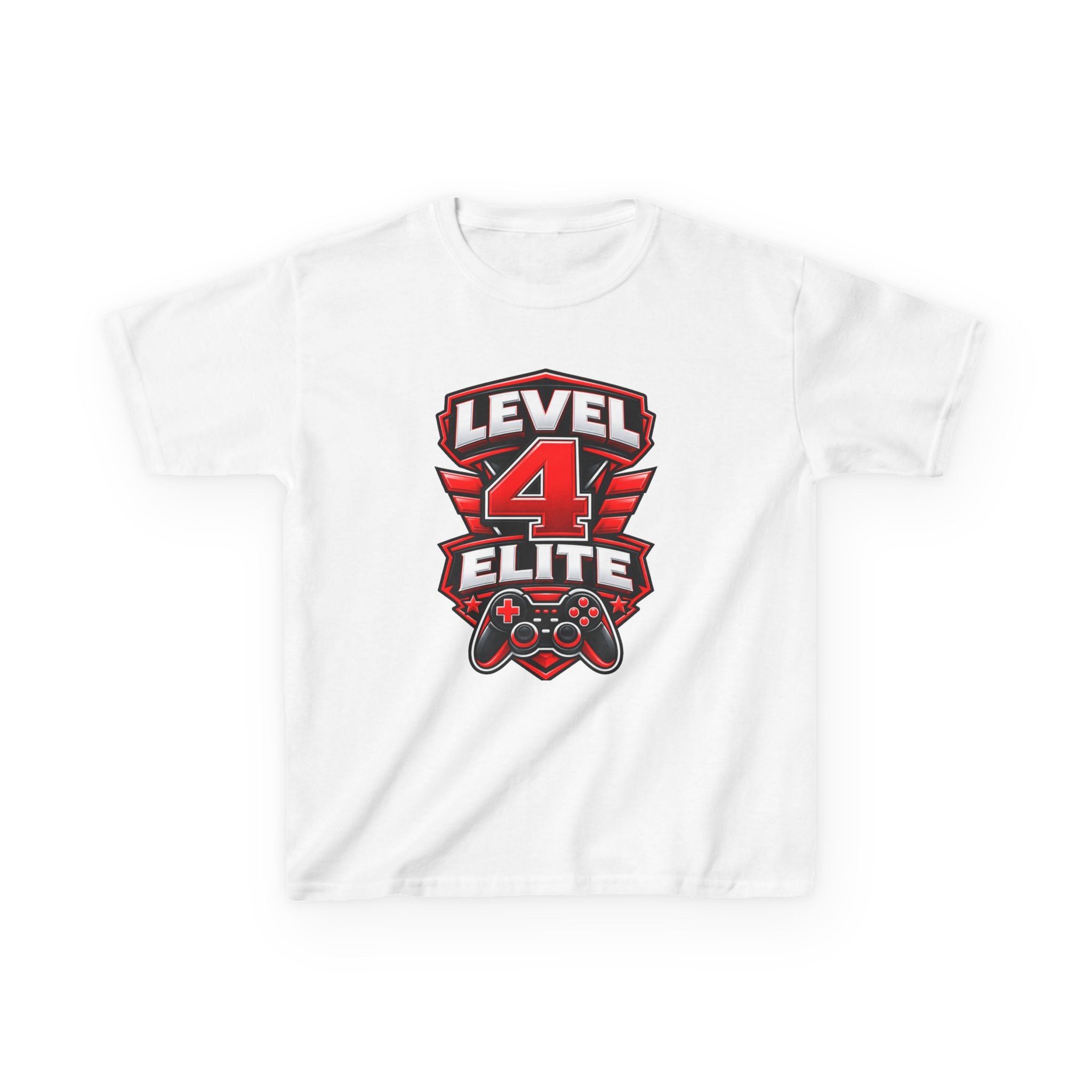 Kids Gamer T-Shirt — 'Level 4 Elite' Gamer Badge Graphic Tee