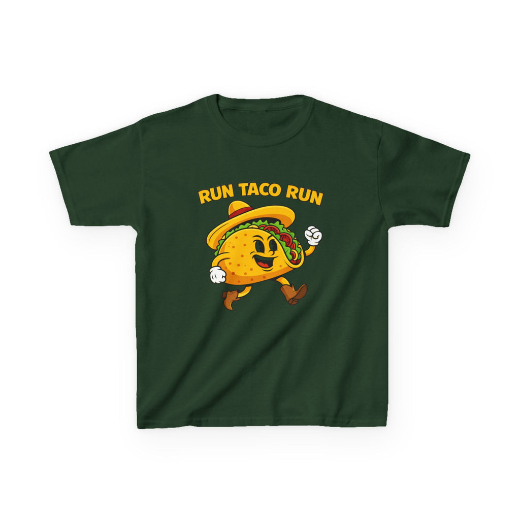 Kids Funny T-Shirt — 'Run Taco Run!' Cute Running Taco Graphic Tee