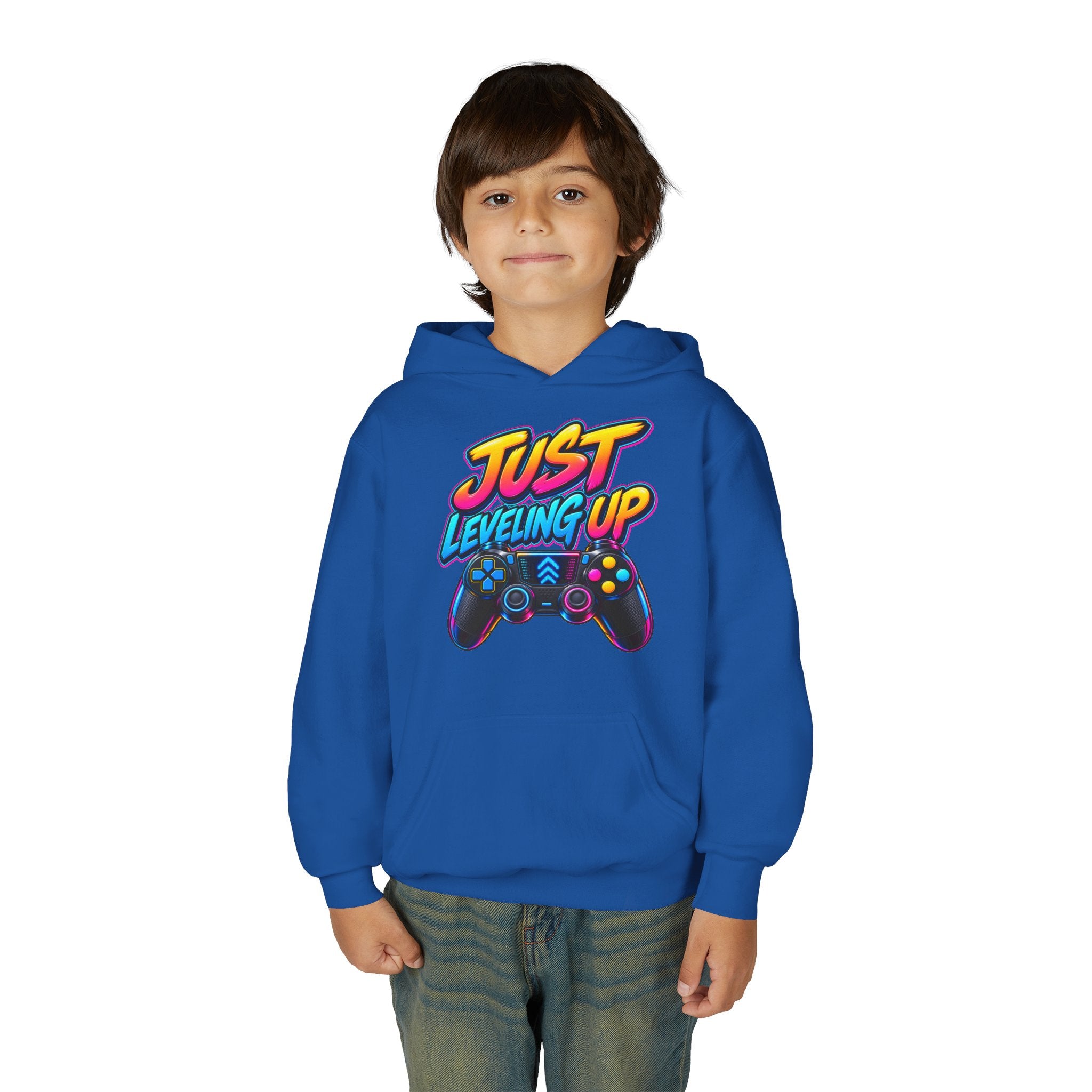 Kidxtr™ Kids Gamer Hoodie — 'Just Level Up' Gamer Graphic Sweatshirt
