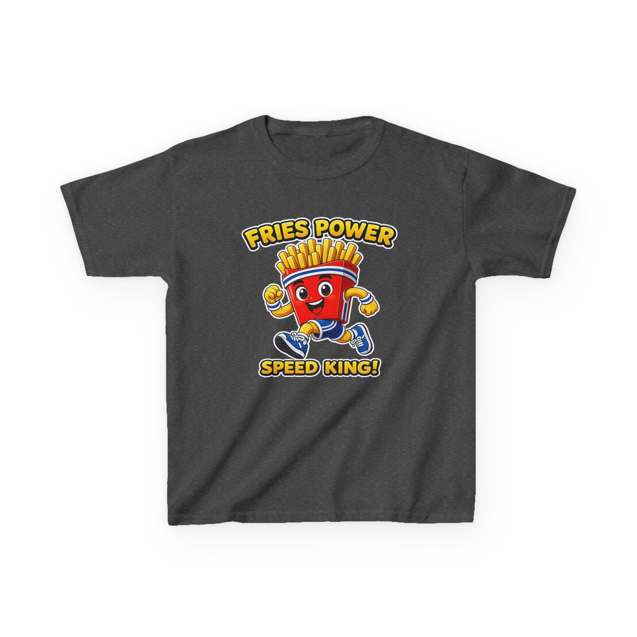 Kids French Fry T-Shirt — 'Fries Power Speed King' Funny Cartoon Graphic Tee