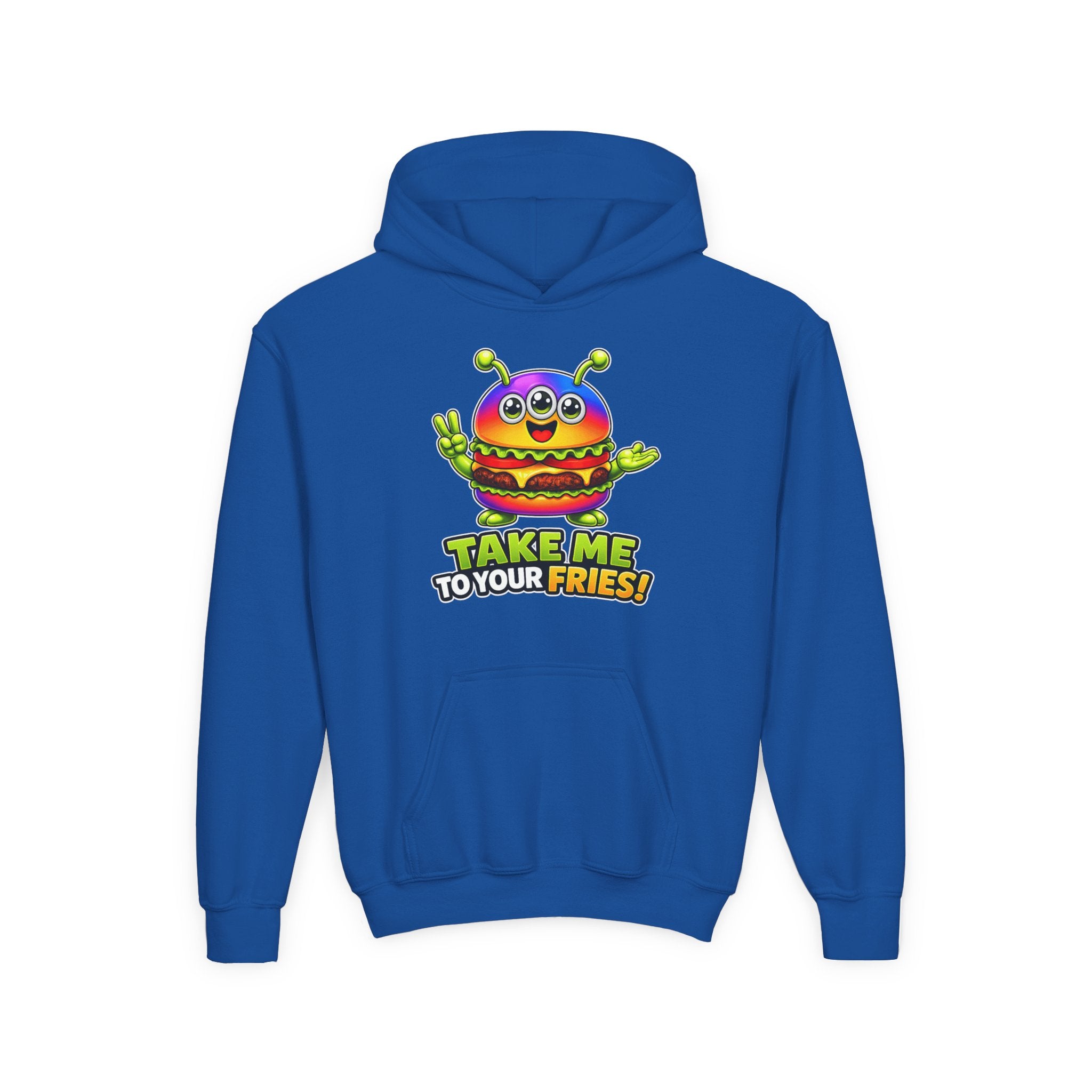 Kidxtr™ Kids Burger Hoodie — 'Take Me to Your Fries' Cartoon Graphic Sweatshirt