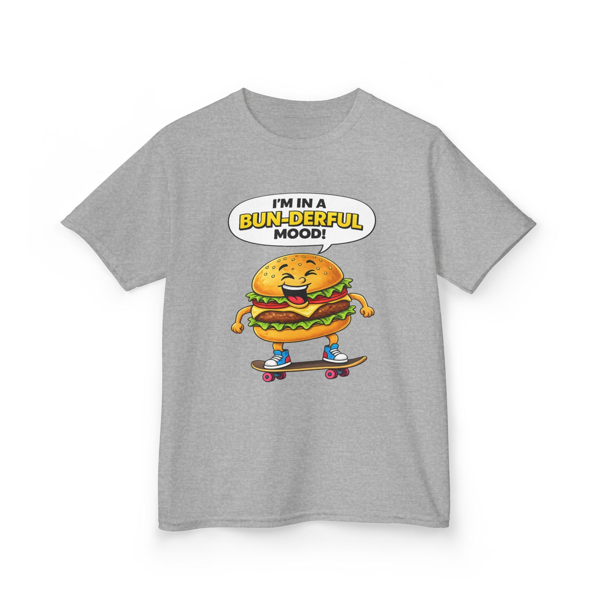 Kids Burger T-Shirt — 'Bun-derful Mood' Skateboard Graphic Tee