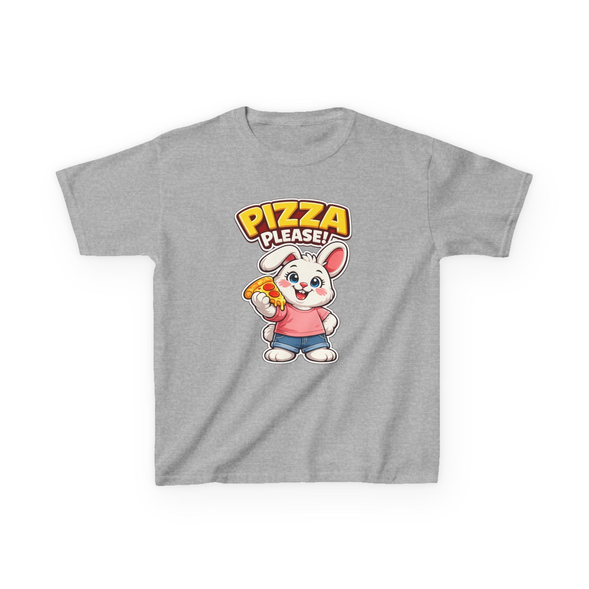 Kids Bunny T-Shirt — 'Pizza Please!' Cartoon Graphic Tee